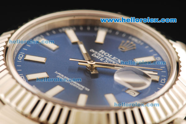 Rolex Datejust II Swiss ETA 2836 Automatic Movement Full Steel with Blue Dial and White Stick Markers - Click Image to Close